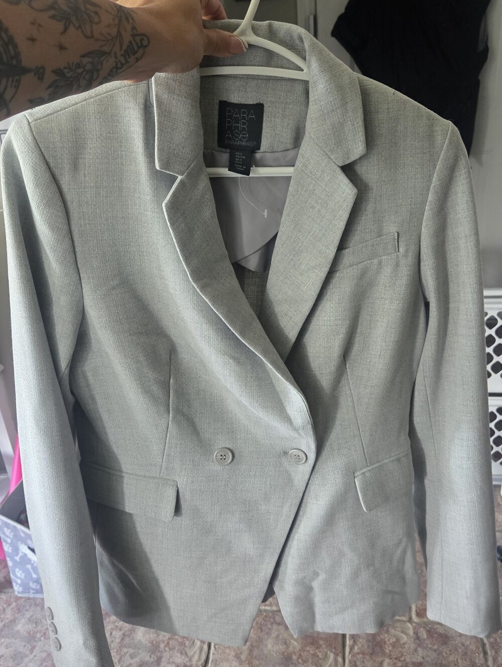 PARAPHRASE Women's Light Gray Double-Breasted Blazer